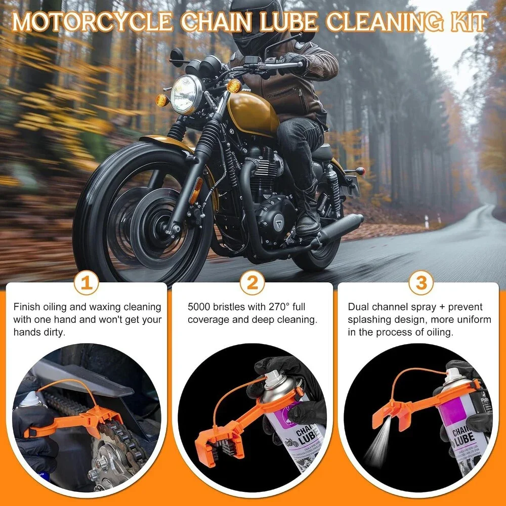 2 in 1 Motorcycle Chain Cleaner Lube Applicator Tool Kit 428 520 525 530